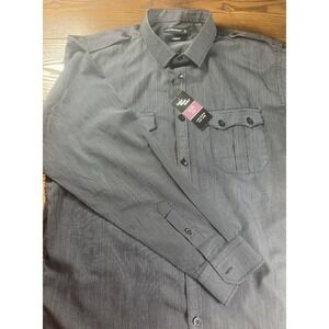 NEW Cedar Wood State Dress Shirt Mens  16.5" 42cm Long Sleeve Slim Black Gray